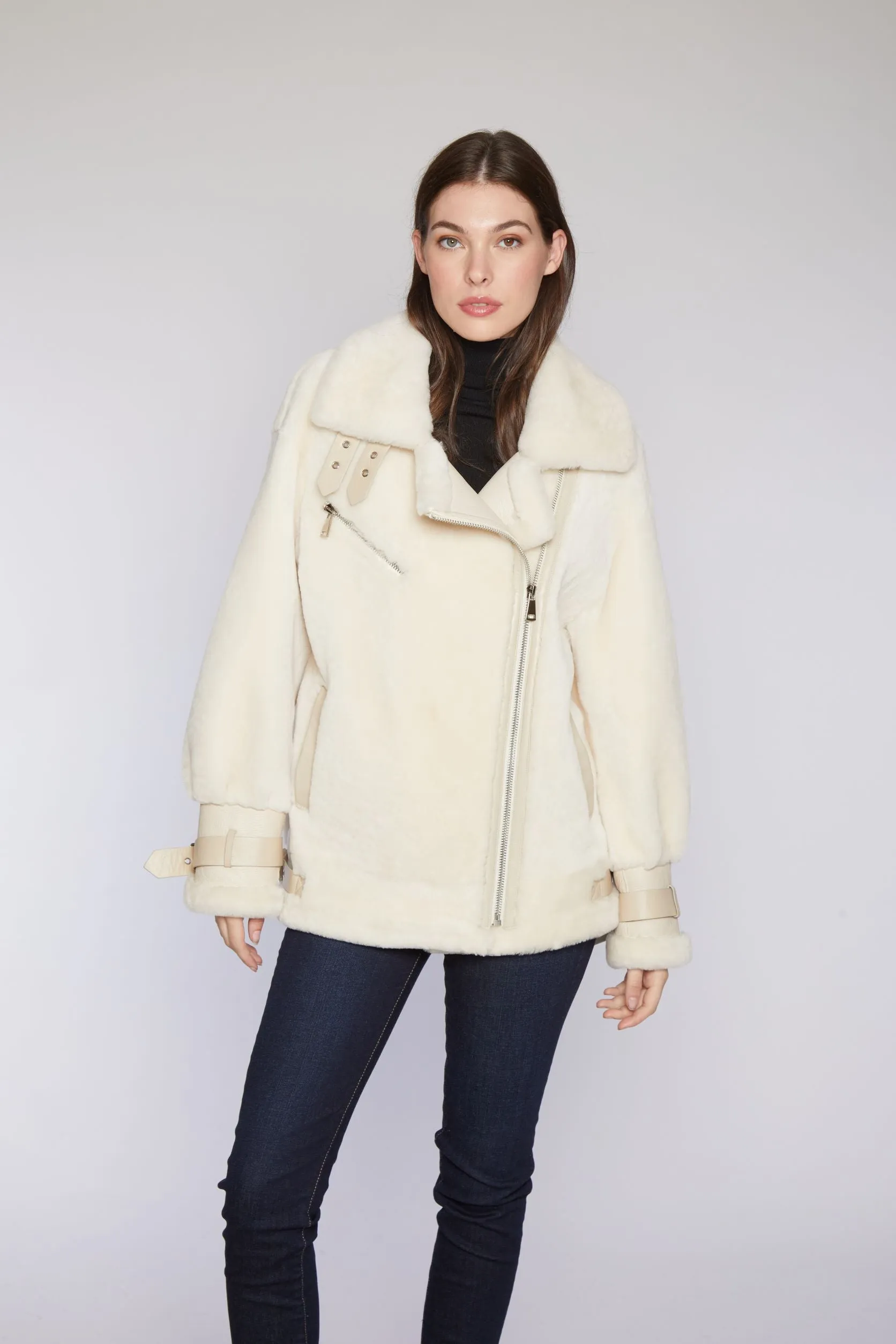 #126 Plush Shearling Moto Jacket    $500