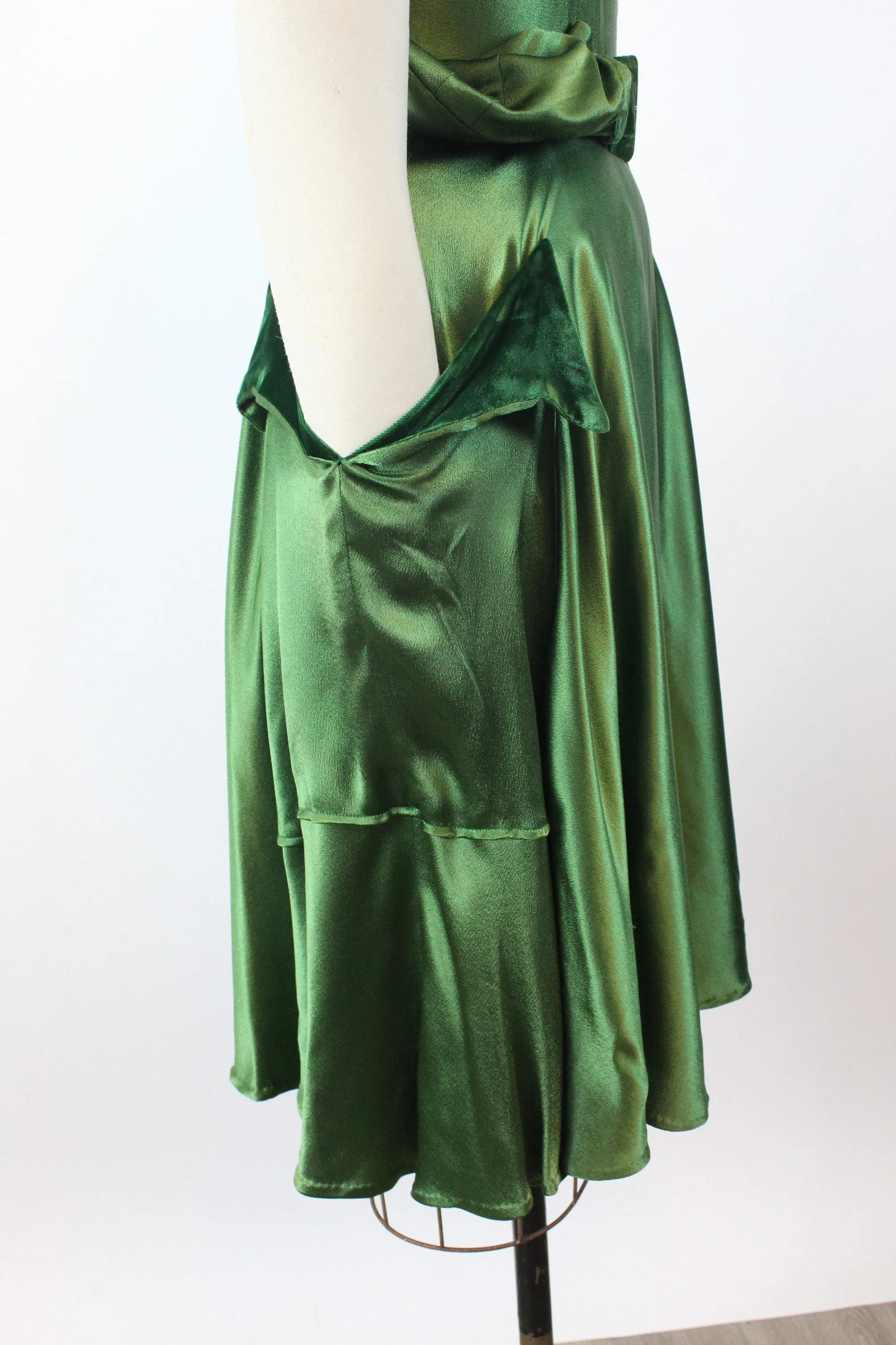 1940s 1950s GREEN satin velvet HIP POCKET dress xs  | new fall