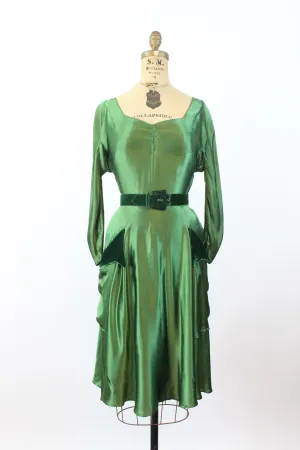 1940s 1950s GREEN satin velvet HIP POCKET dress xs  | new fall