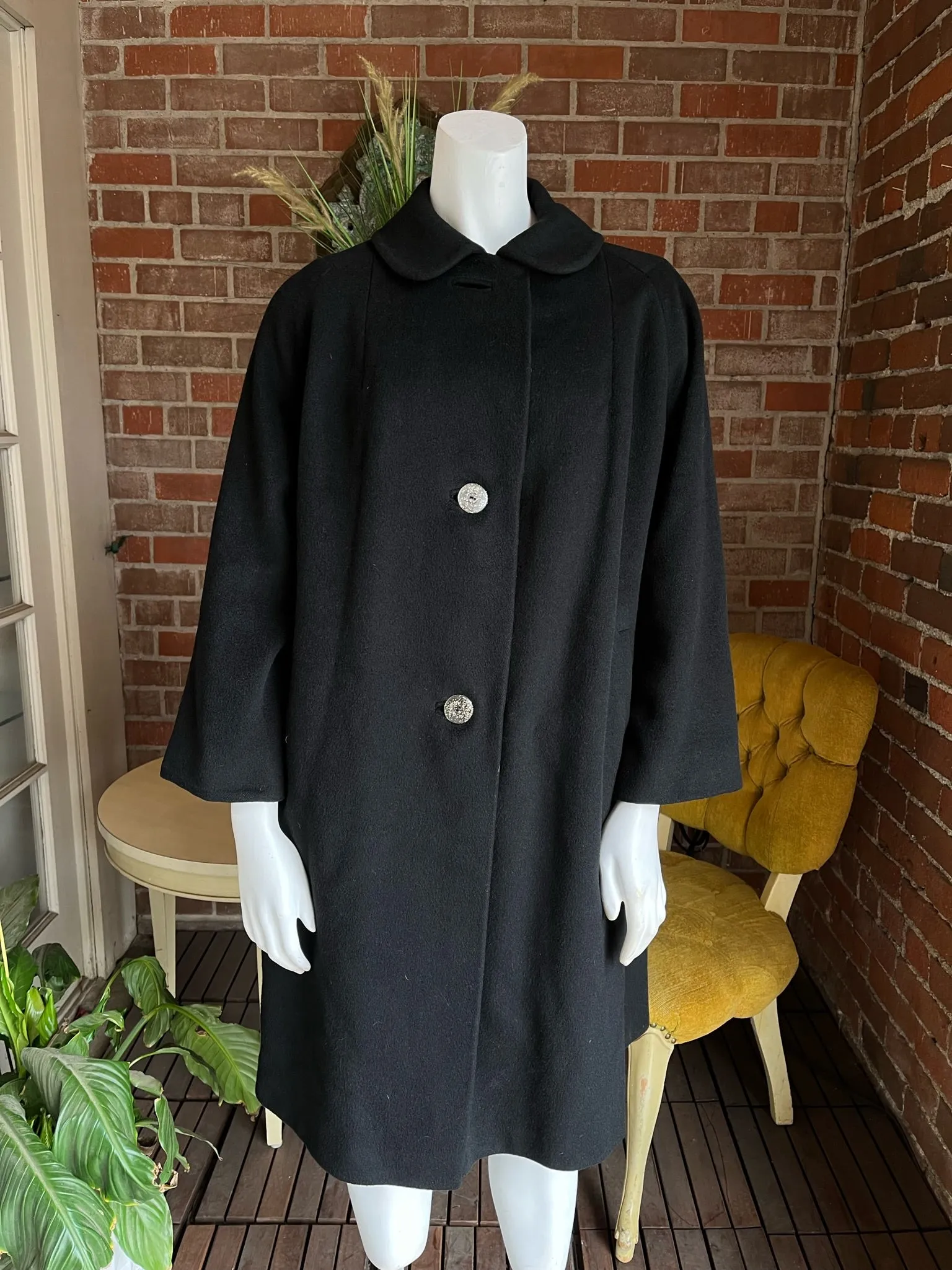 1950s Black Cashmere Long Coat