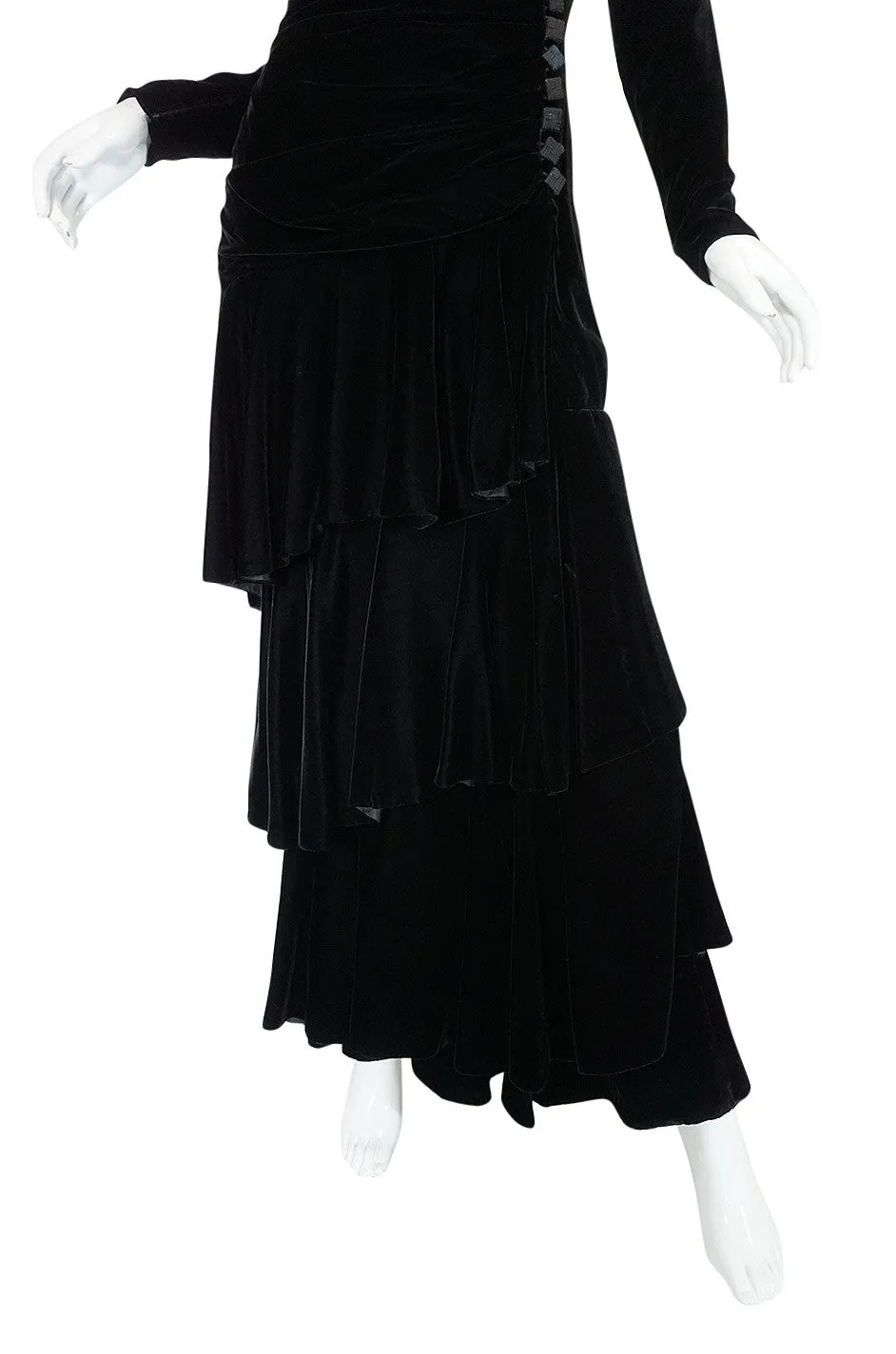 1970s Demi-Couture Black Velvet Tiered Lanvin Dress