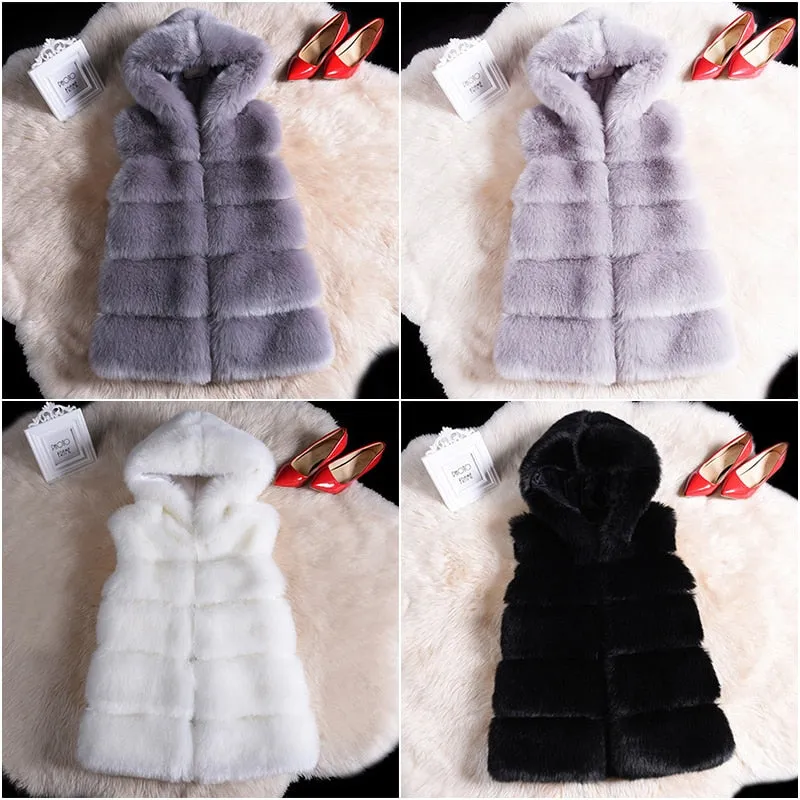 2022 Winter Sleeveless Artificial Fox Fur Coat Gilet Faux Fur Jacket