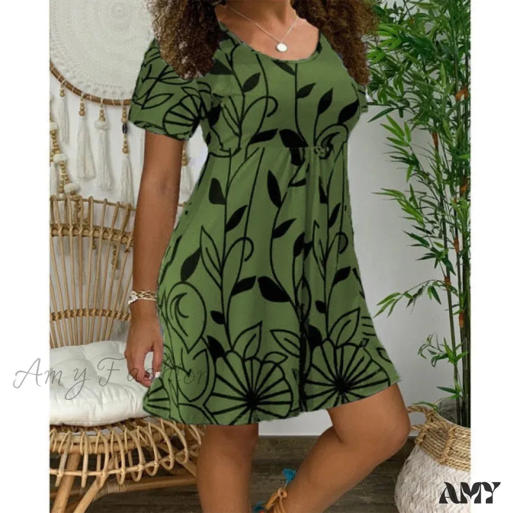 Amy Fashion - Casual Short Sleeve O-Neck Print A-line Dress