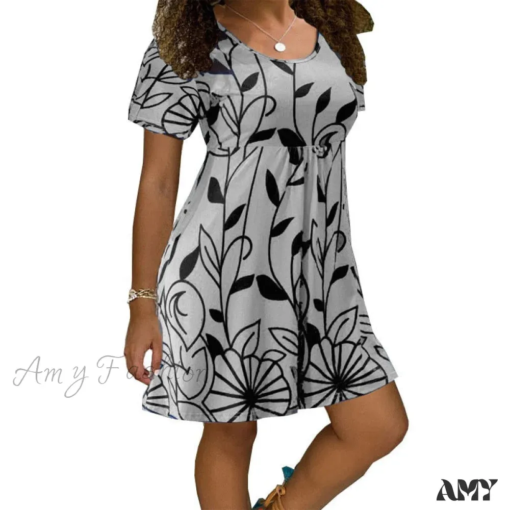 Amy Fashion - Casual Short Sleeve O-Neck Print A-line Dress