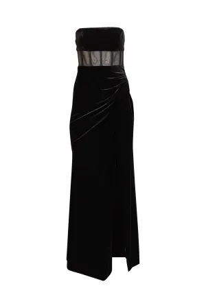 BCBG Max Azria - Black Velvet Gown w/ Semi-Sheer Cutout Sz XXS