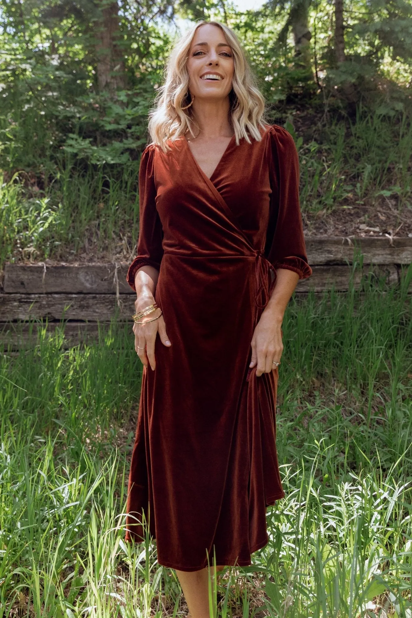 Beckinsale Velvet Wrap Dress | Cinnamon