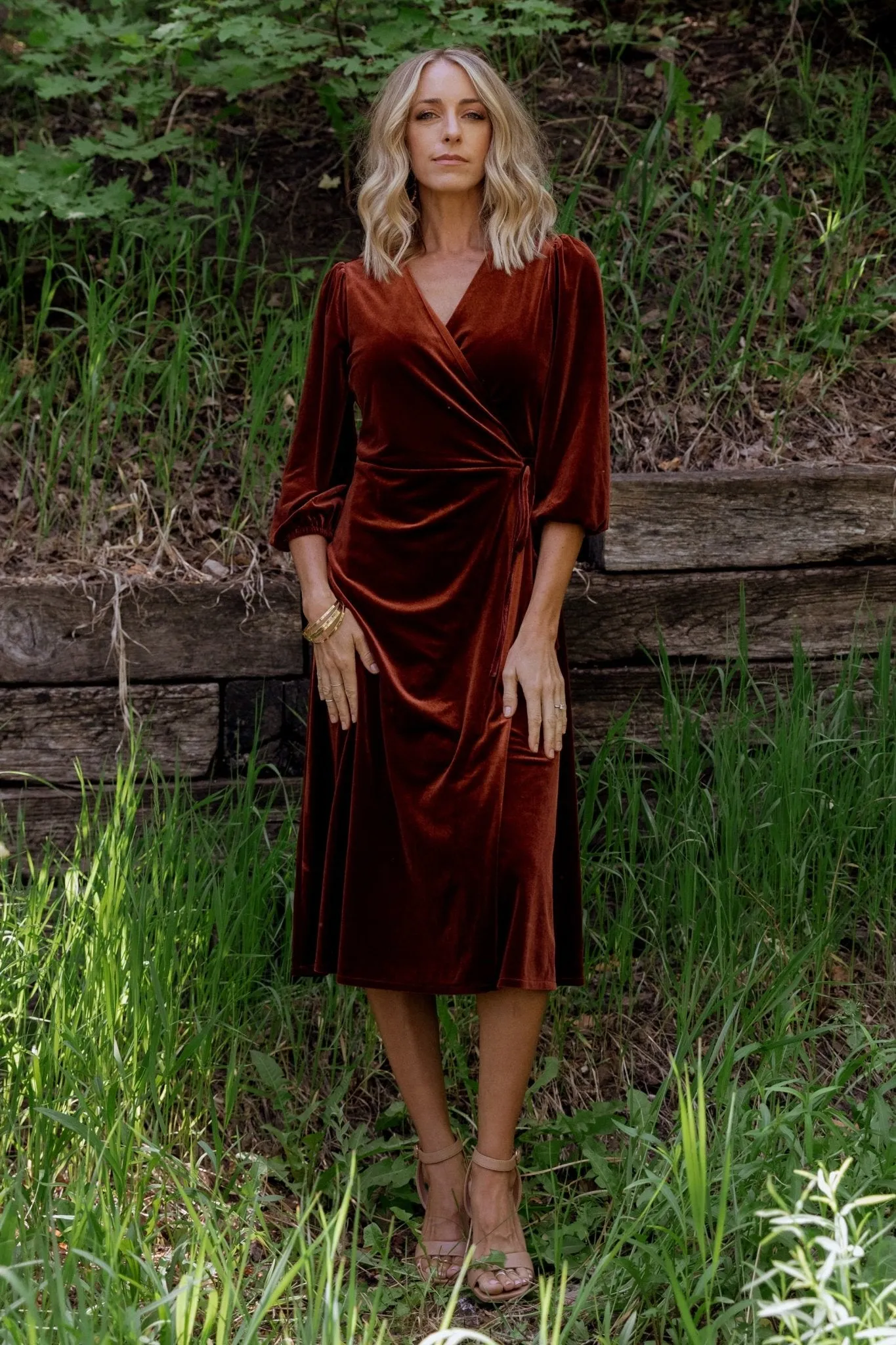 Beckinsale Velvet Wrap Dress | Cinnamon