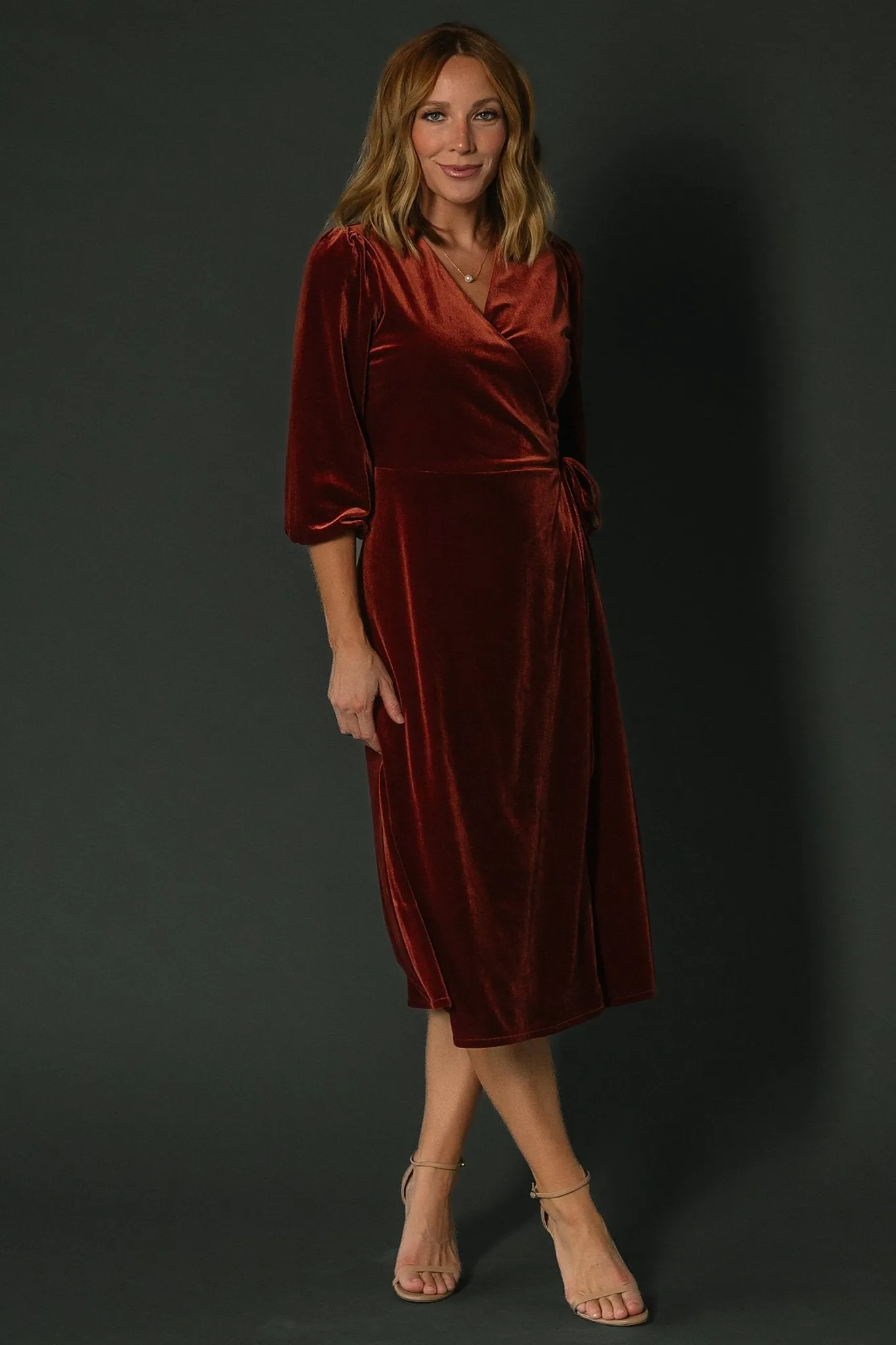 Beckinsale Velvet Wrap Dress | Cinnamon