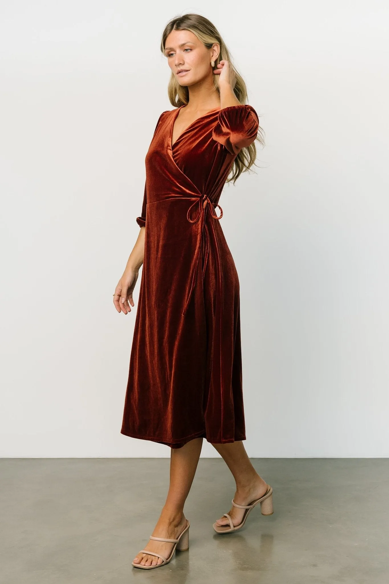 Beckinsale Velvet Wrap Dress | Cinnamon