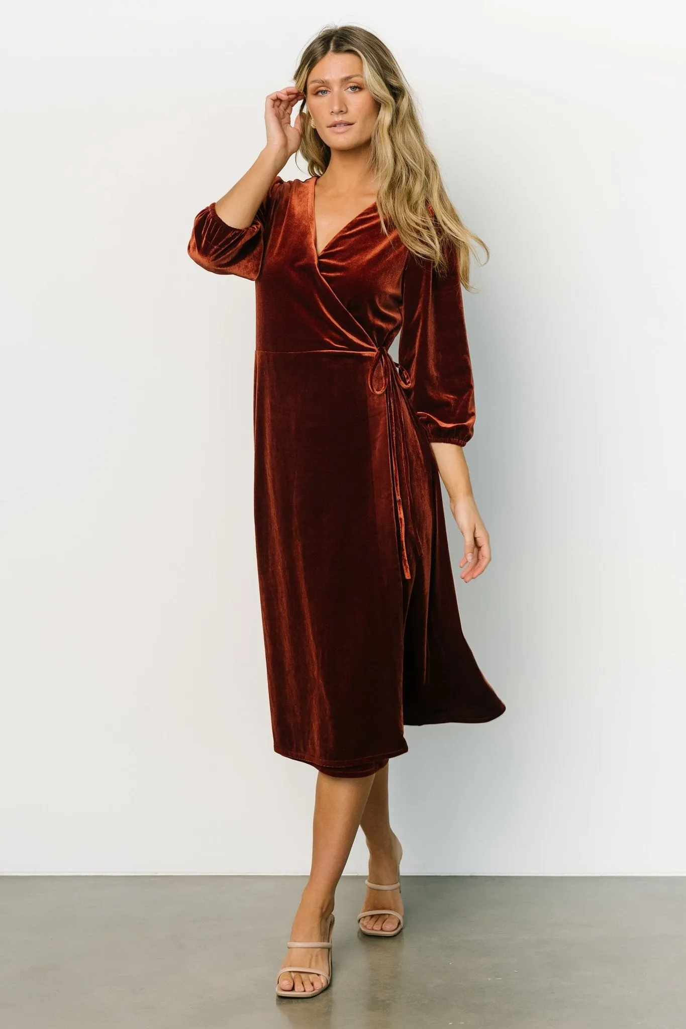 Beckinsale Velvet Wrap Dress | Cinnamon