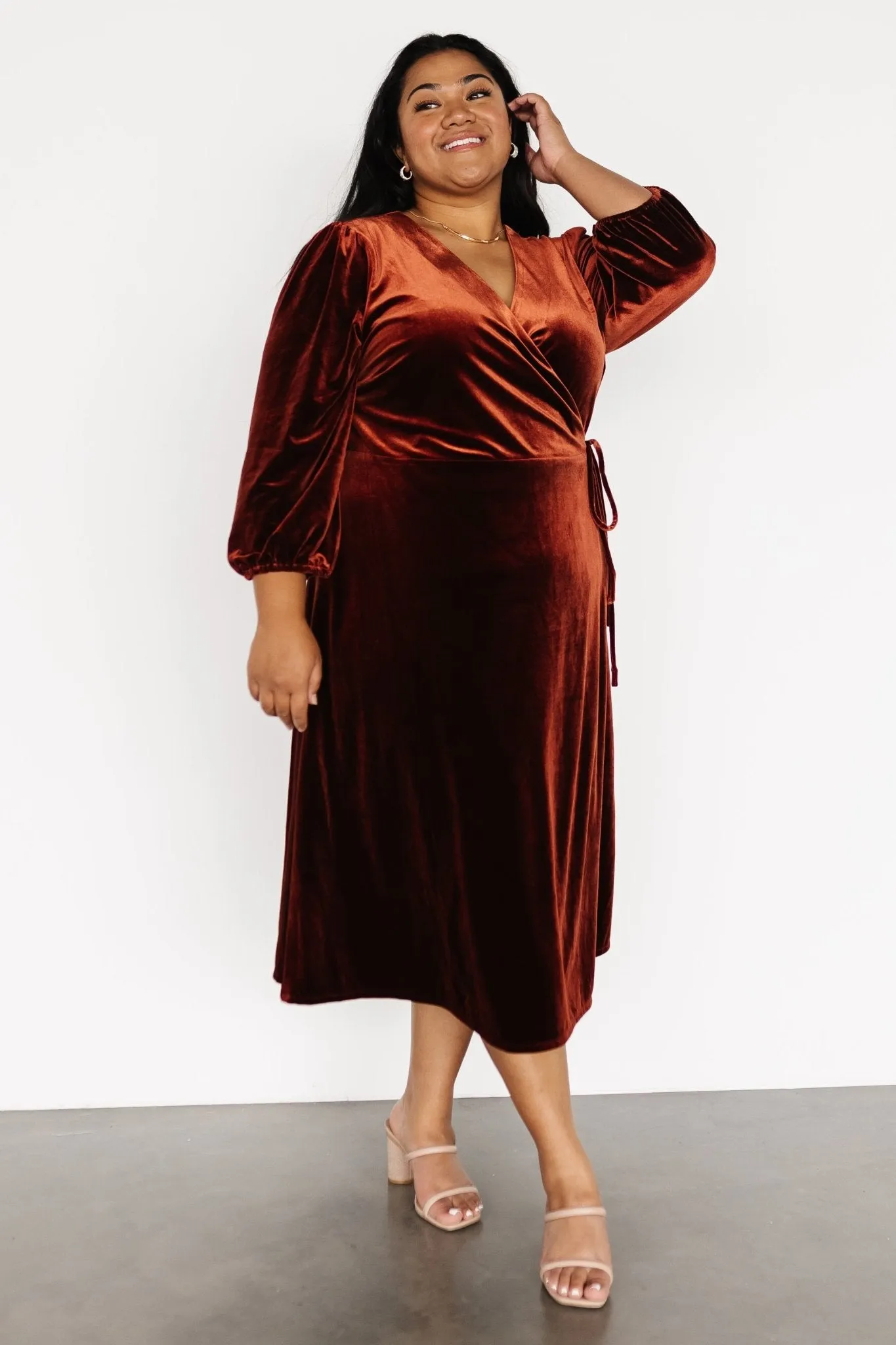 Beckinsale Velvet Wrap Dress | Cinnamon