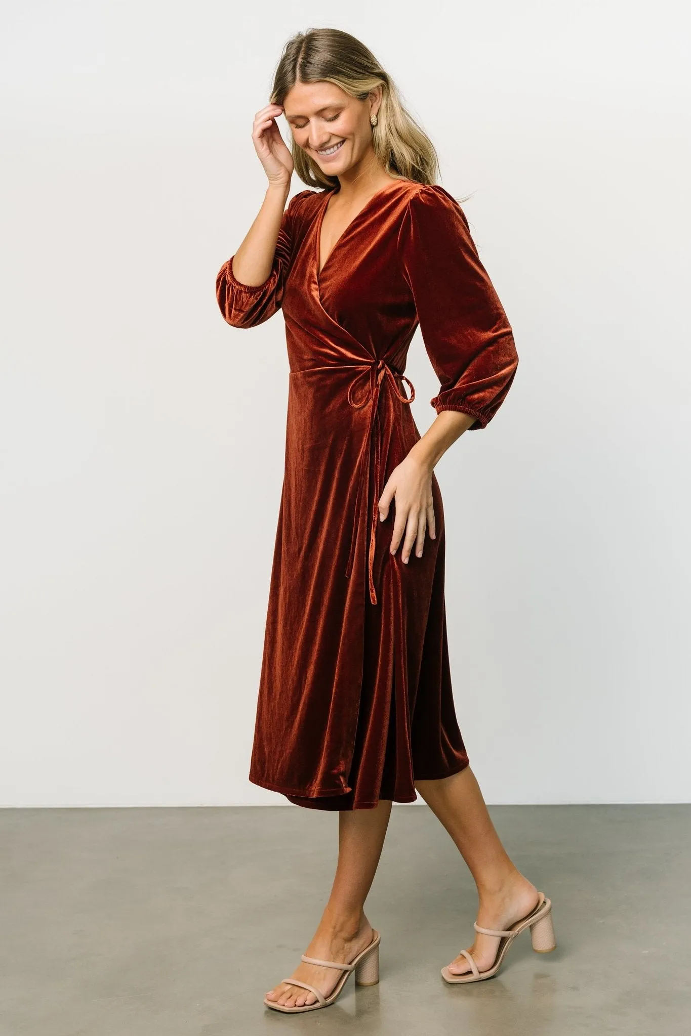 Beckinsale Velvet Wrap Dress | Cinnamon