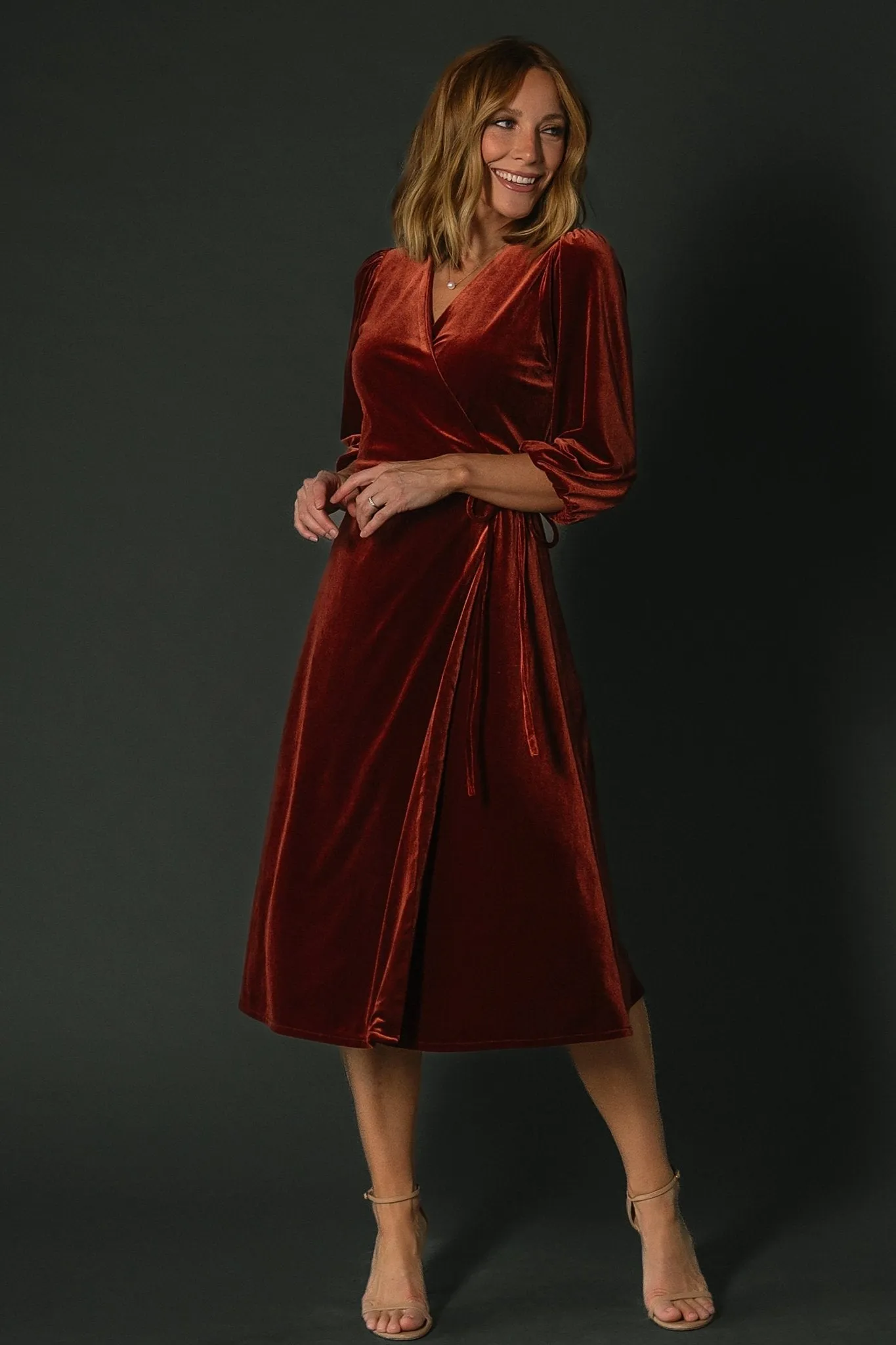 Beckinsale Velvet Wrap Dress | Cinnamon