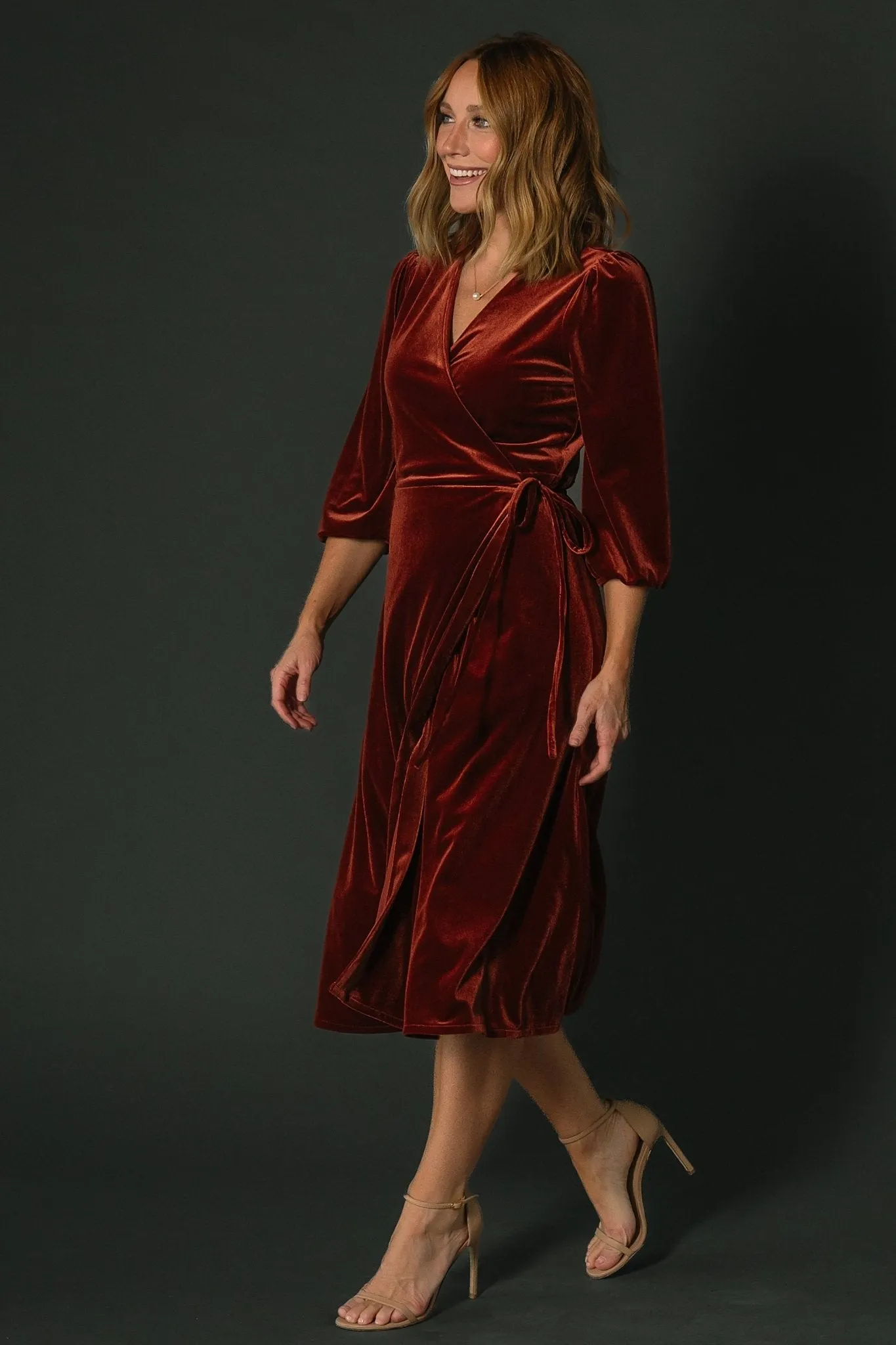 Beckinsale Velvet Wrap Dress | Cinnamon