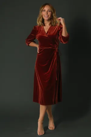 Beckinsale Velvet Wrap Dress | Cinnamon