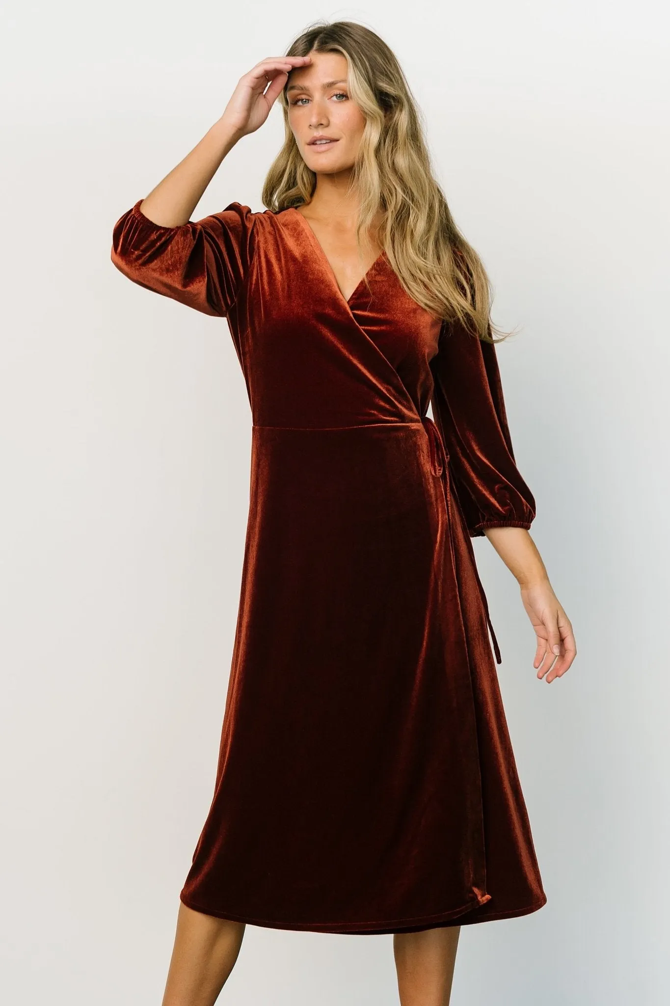 Beckinsale Velvet Wrap Dress | Cinnamon