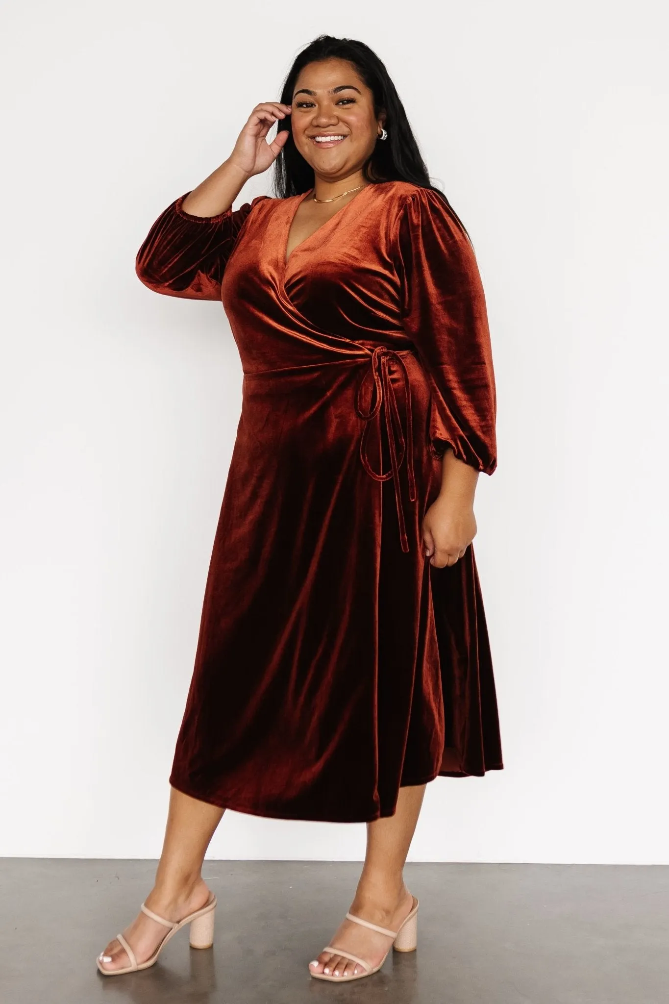 Beckinsale Velvet Wrap Dress | Cinnamon