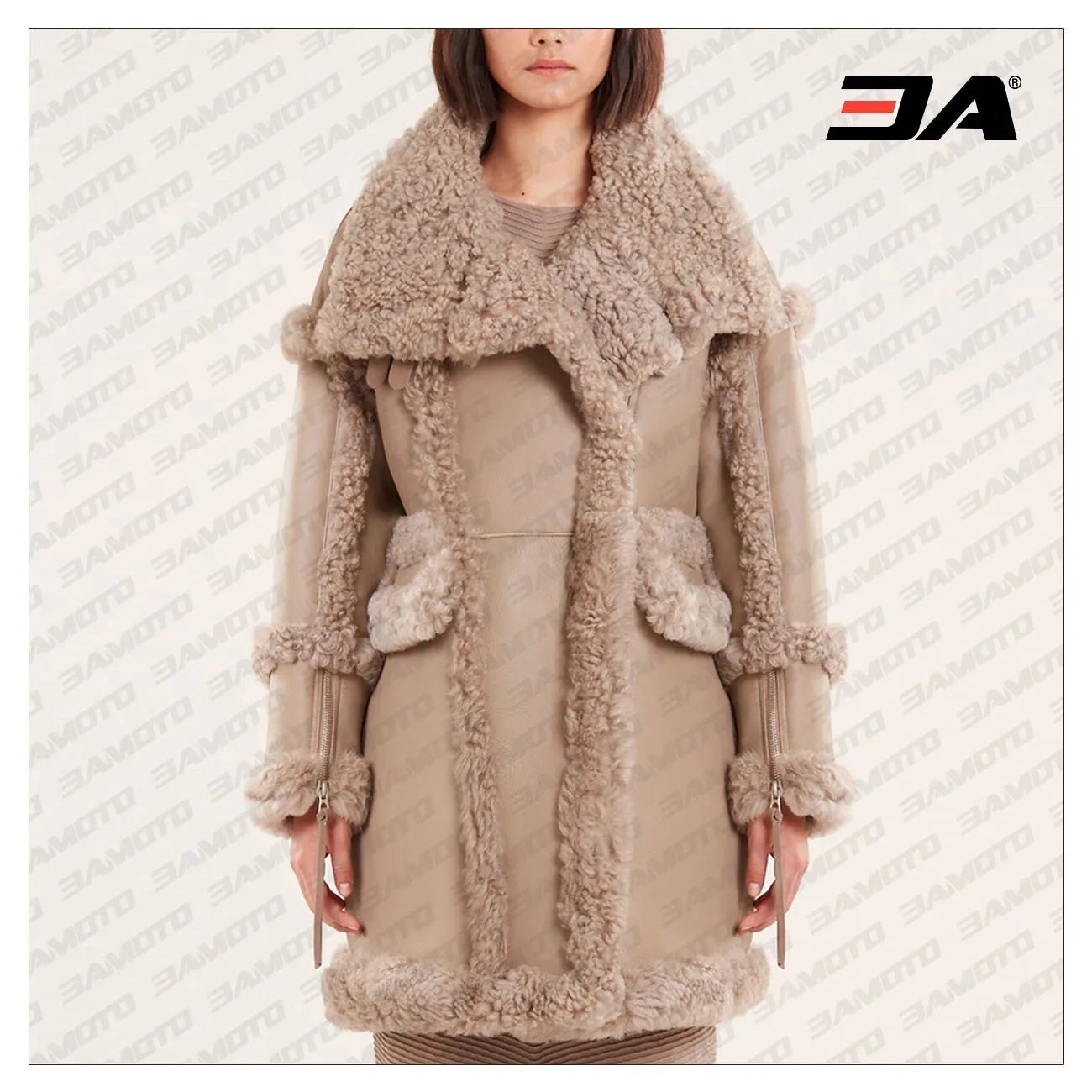 Beige Shearling & Fur Leather Jacket