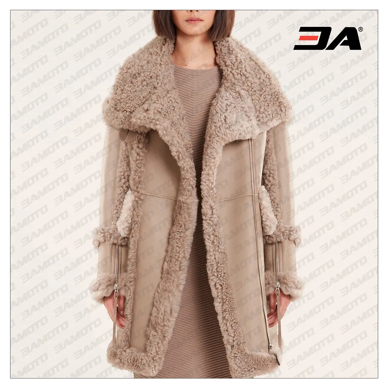 Beige Shearling & Fur Leather Jacket