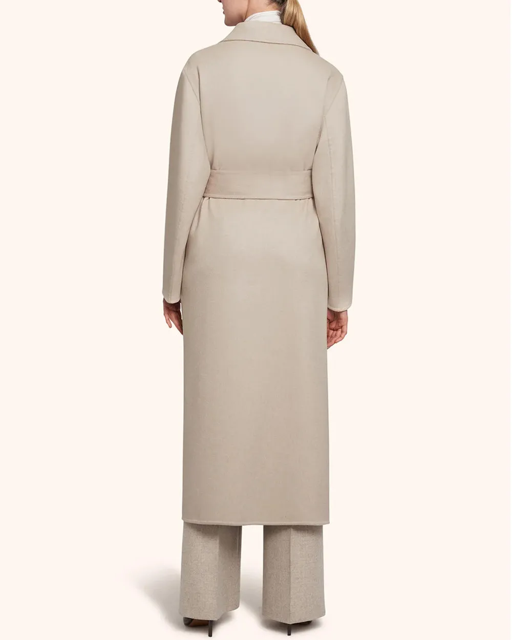 Beige Tie Waist Long Overcoat