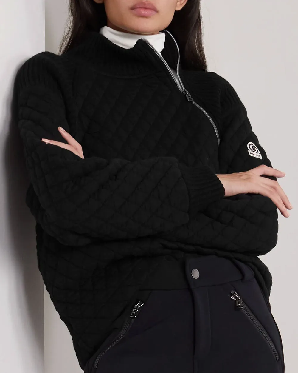 Black Kaley Quilted Turtleneck Sweater