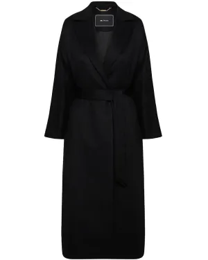 Black Tie Waist Long Overcoat