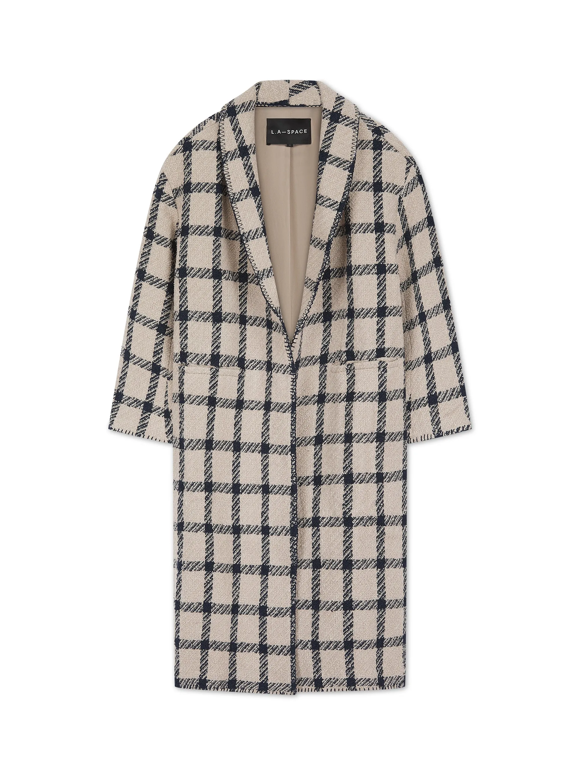 'BOHÉME' LONGLINE BLANKET STITCH OVERCOAT BEIGE