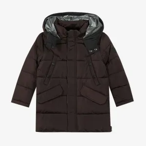 Boys' brown coated parka with hood