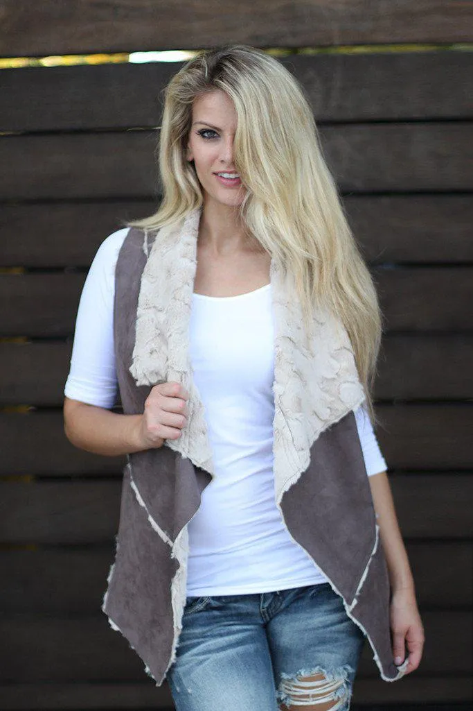 Brown Faux Fur Vest With Pockets