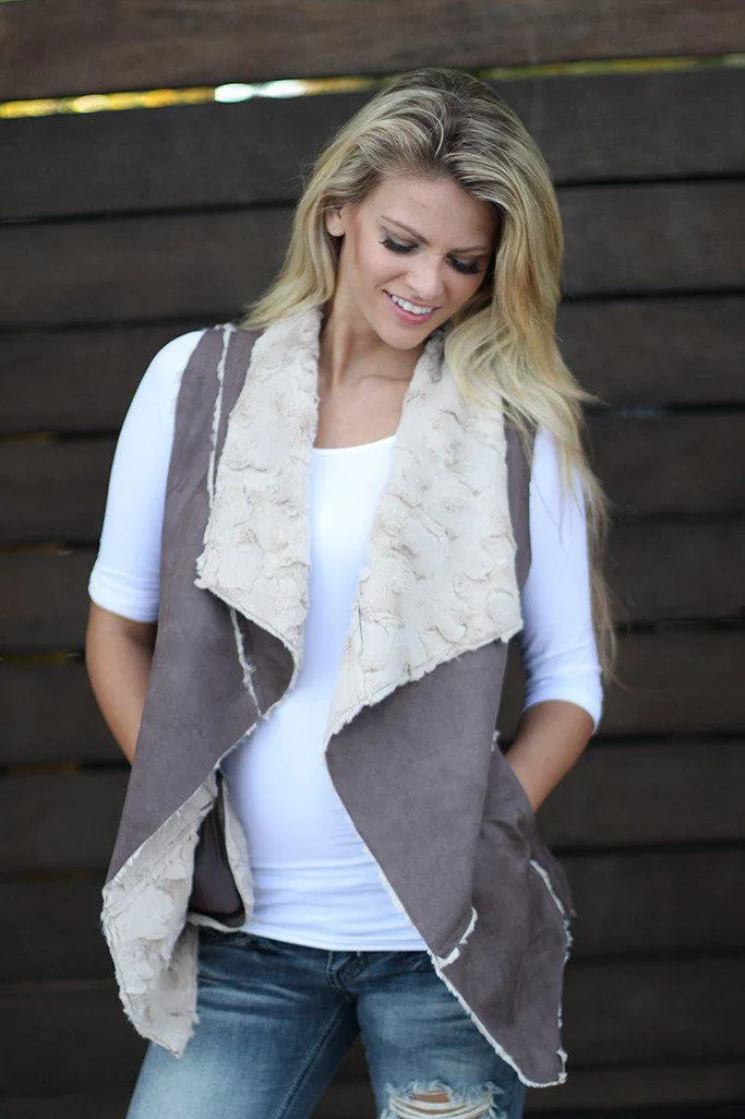 Brown Faux Fur Vest With Pockets