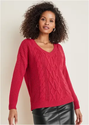 Cable Knit Sweater - Barberry