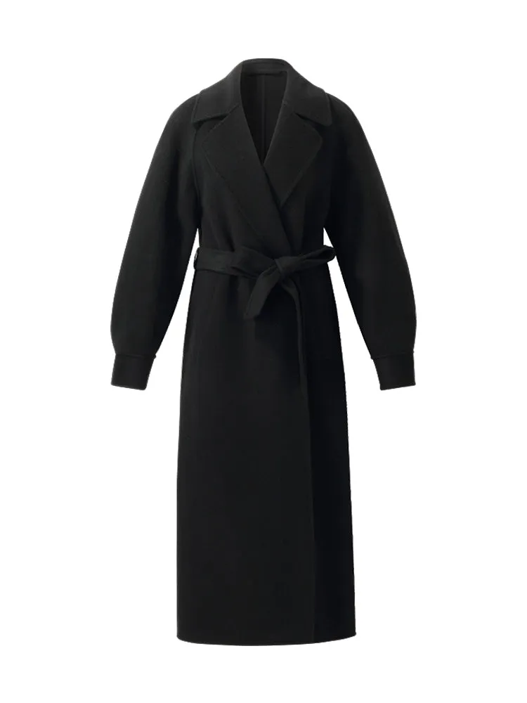 Cashmere Wool Double-Faced Longline Women Wrap Overcoat