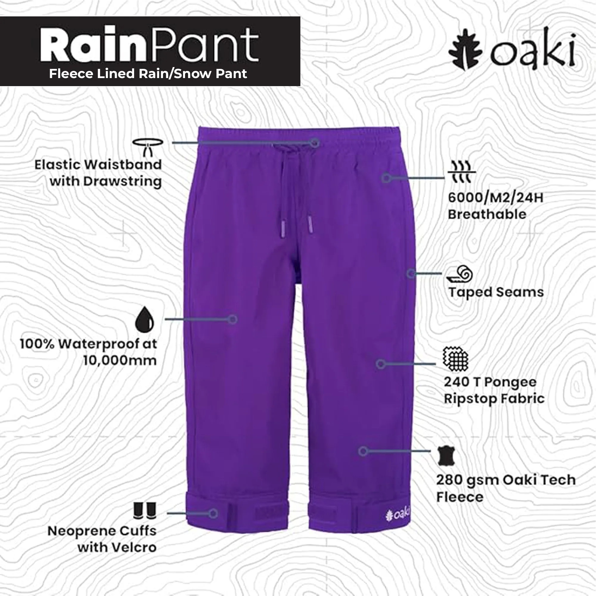 Children's Fleece-lined Rain/Snow Pants, Purple