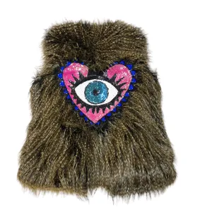 Embellished Heart Eye faux fur vest