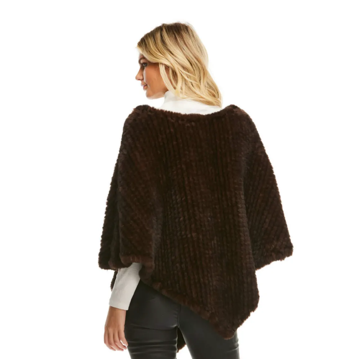 Fabulous Fur Faux-Fur Knitted Poncho in Whiskey - 16161-WS