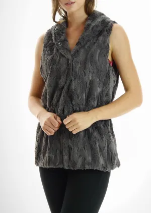 Faux Fur Casual Hoodie Vest with Elastic Strings