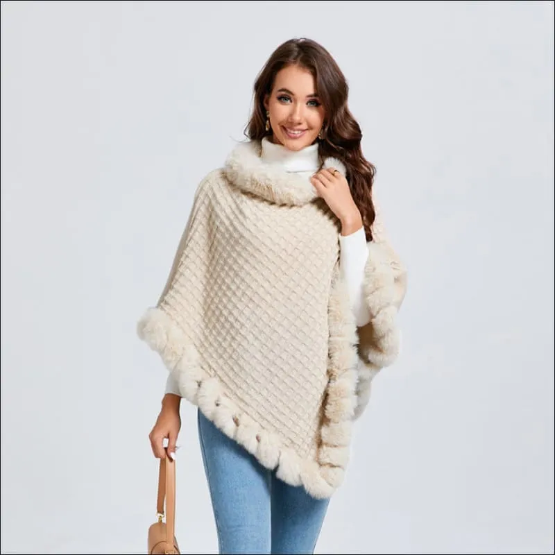 Faux Fur Collar Luxury Shawl Cape Poncho Wrap