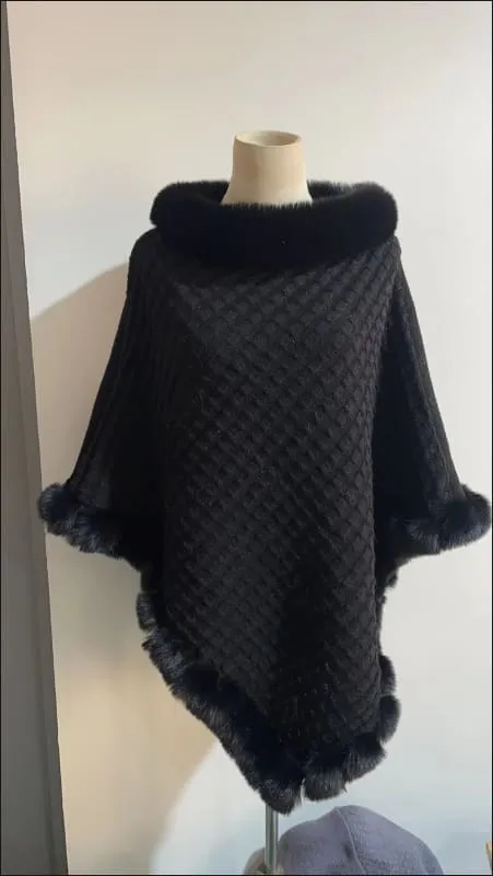 Faux Fur Collar Luxury Shawl Cape Poncho Wrap