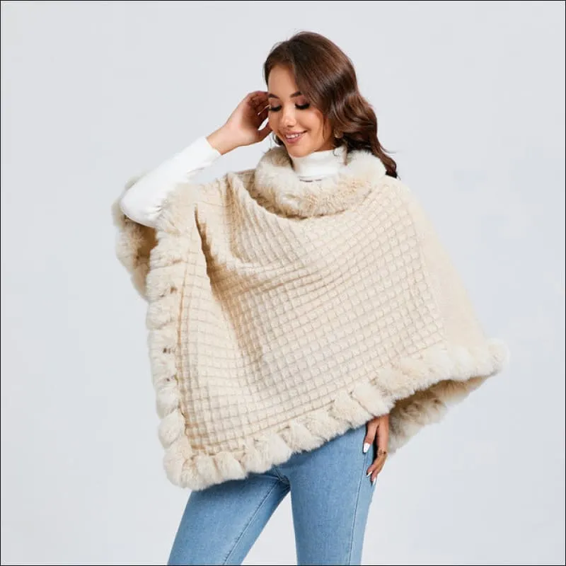 Faux Fur Collar Luxury Shawl Cape Poncho Wrap