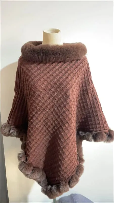 Faux Fur Collar Luxury Shawl Cape Poncho Wrap