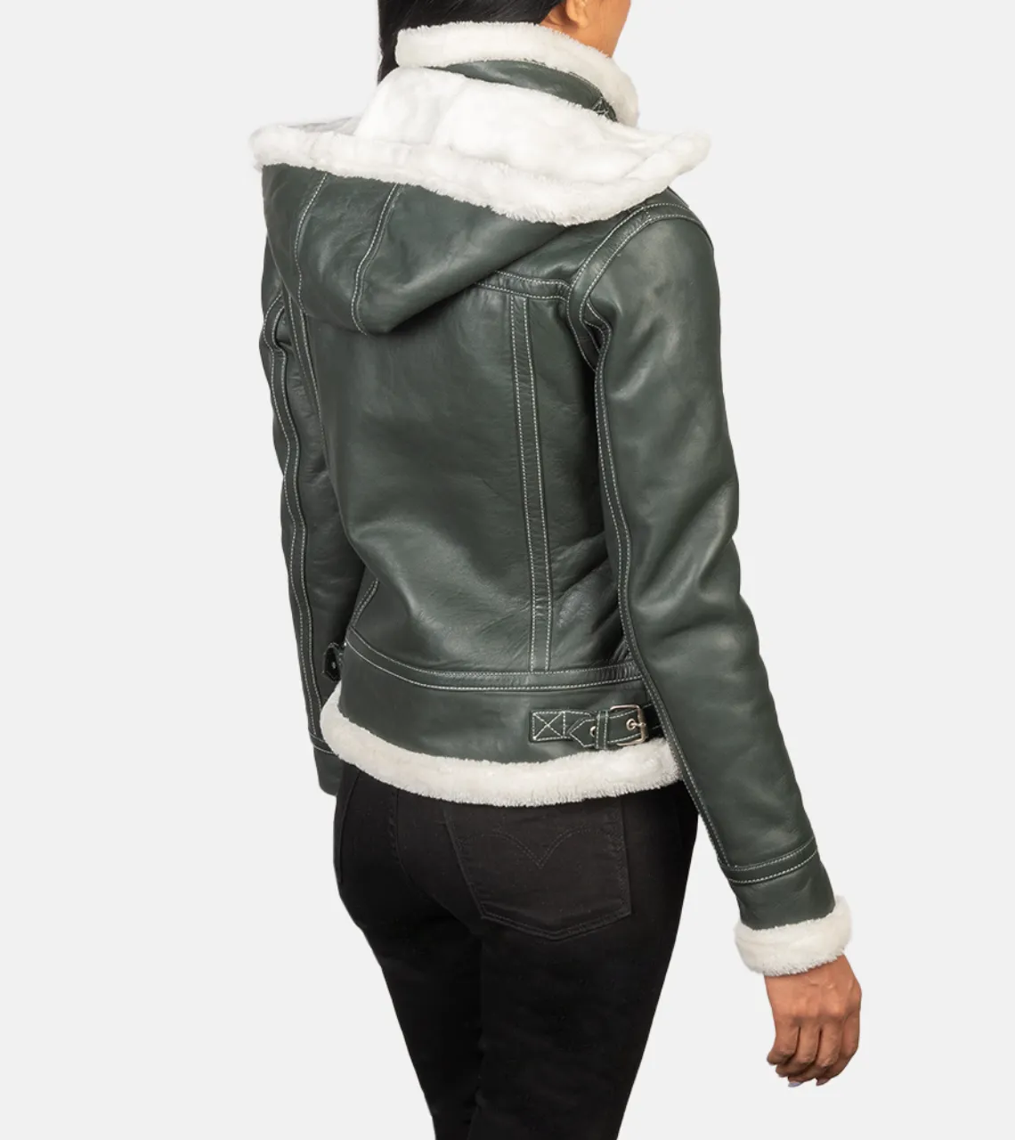 Fiona Green Hooded Shearling Women's Leather Jacket