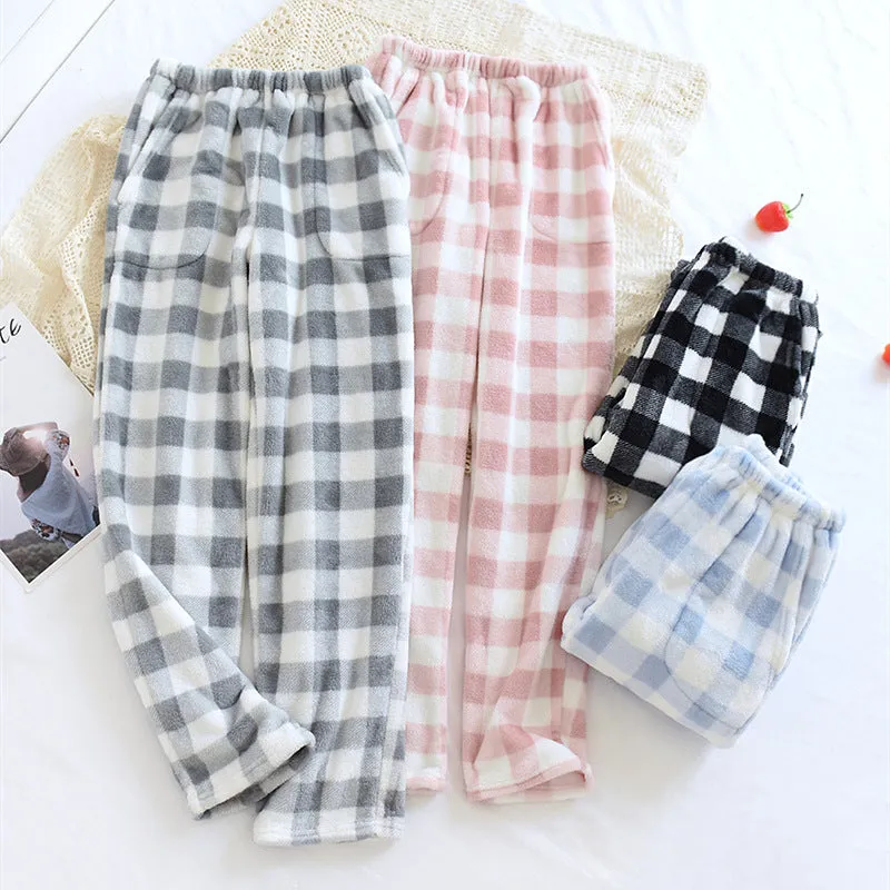 Flannel Warm Lounge Pants with Pockets - Couples' Flannel Fleece Sleep Pants - Thickened for Autumn/Winter, Straight-Leg