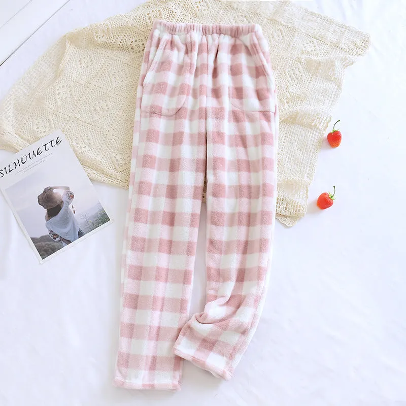 Flannel Warm Lounge Pants with Pockets - Couples' Flannel Fleece Sleep Pants - Thickened for Autumn/Winter, Straight-Leg