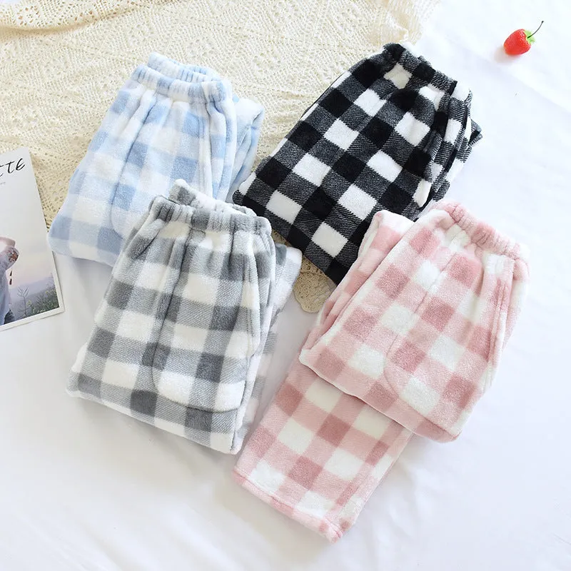 Flannel Warm Lounge Pants with Pockets - Couples' Flannel Fleece Sleep Pants - Thickened for Autumn/Winter, Straight-Leg