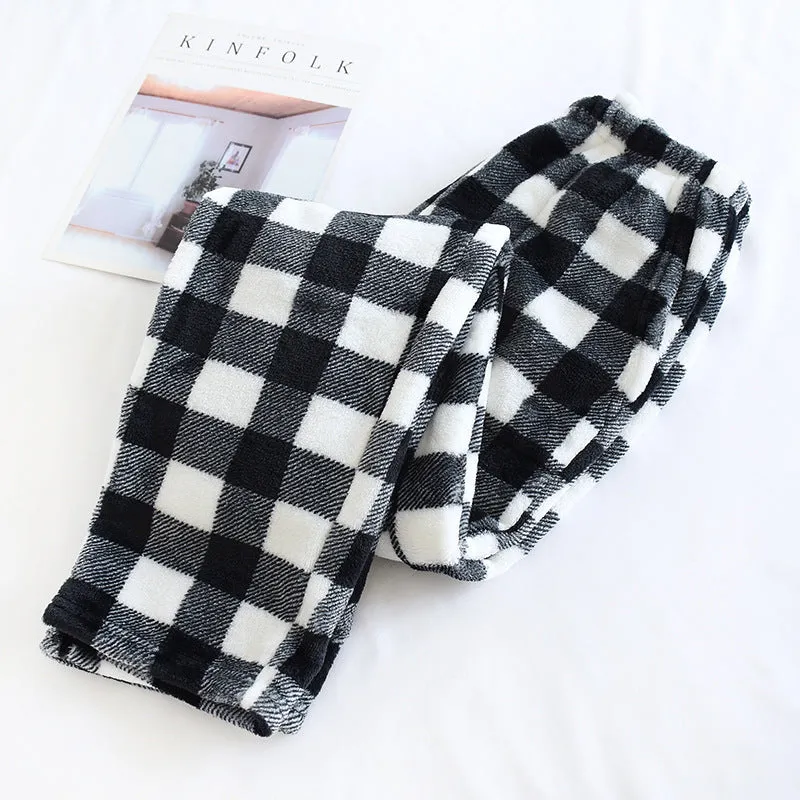 Flannel Warm Lounge Pants with Pockets - Couples' Flannel Fleece Sleep Pants - Thickened for Autumn/Winter, Straight-Leg