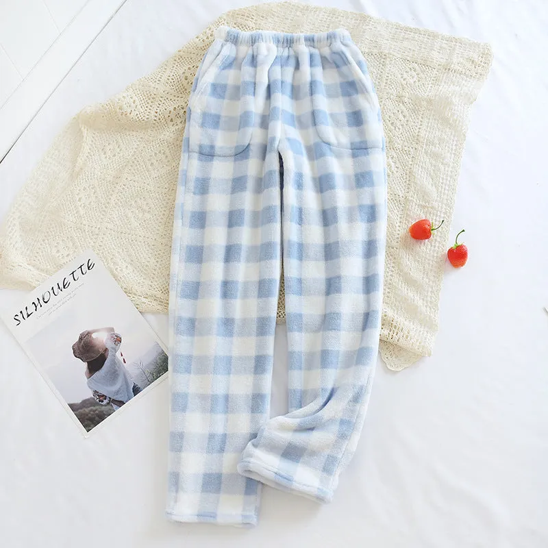 Flannel Warm Lounge Pants with Pockets - Couples' Flannel Fleece Sleep Pants - Thickened for Autumn/Winter, Straight-Leg