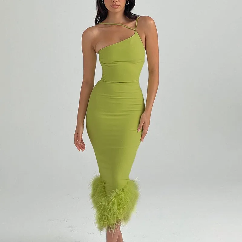 FLYTONN-Sexy spring and summer dresses, party dresses, graduation gifts,Giana One Shoulder Feather Dress