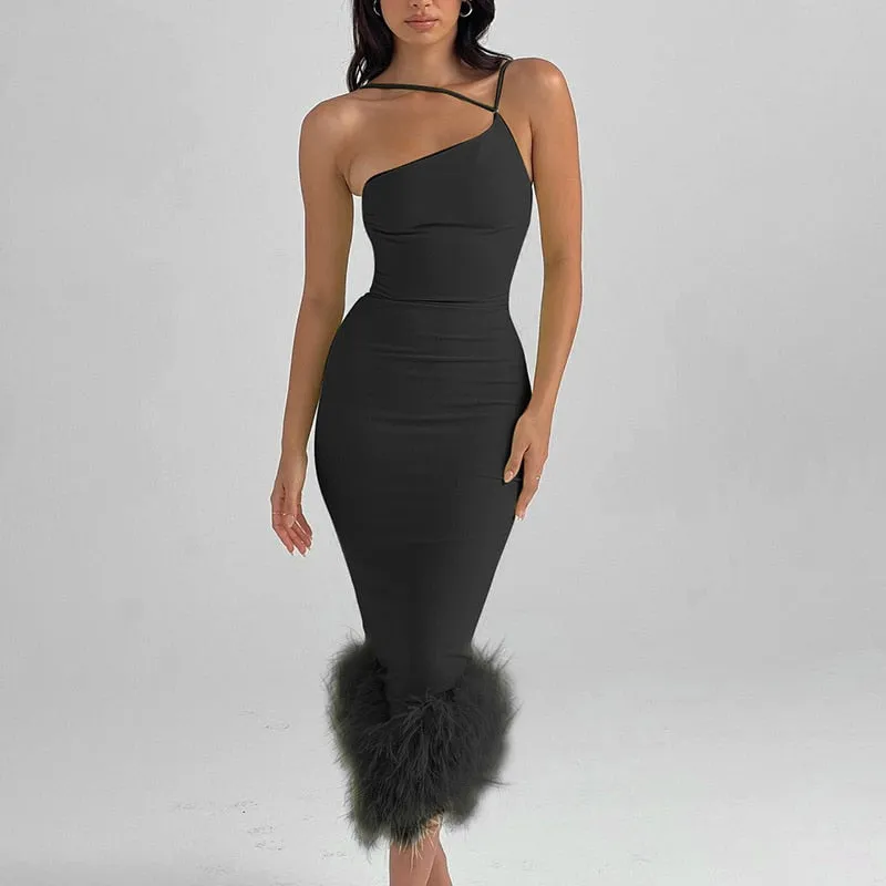 FLYTONN-Sexy spring and summer dresses, party dresses, graduation gifts,Giana One Shoulder Feather Dress