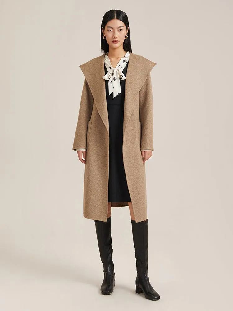 Full Lamb Wool Cashmere Hooded Overcoat