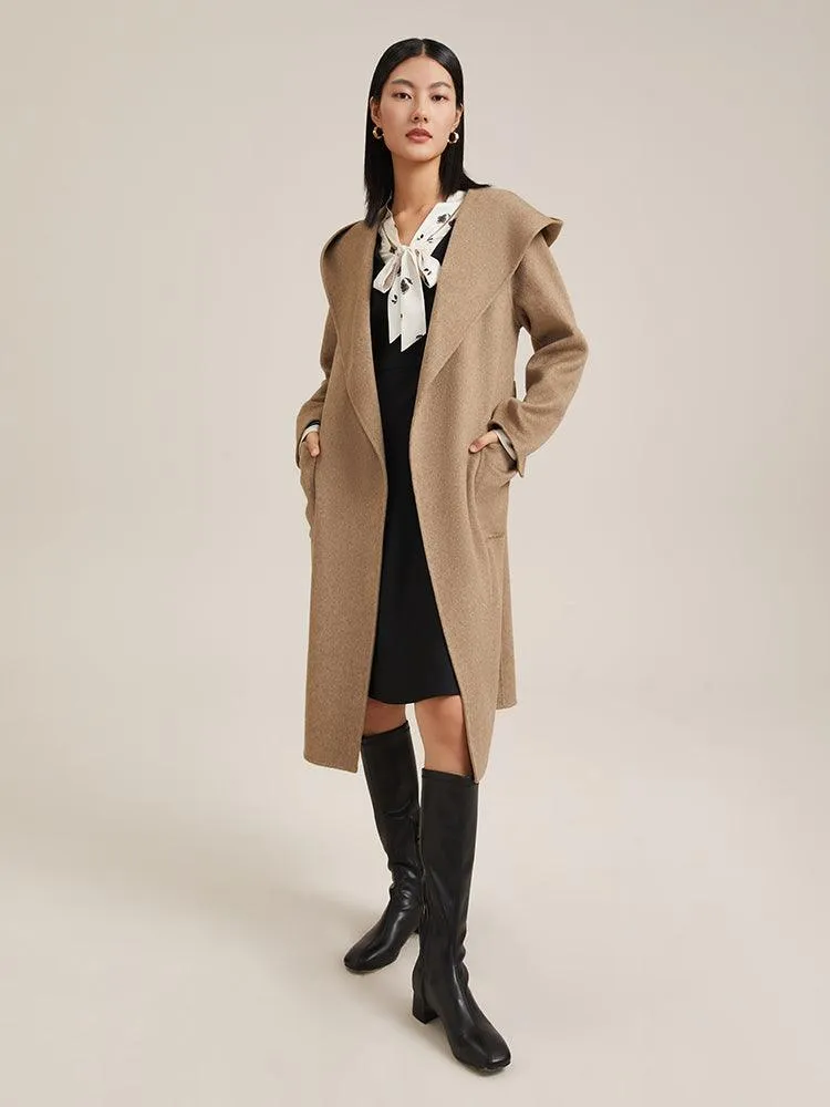 Full Lamb Wool Cashmere Hooded Overcoat